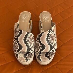 Vince Camuto Snakeskin Pattern Mules - Black and Cream